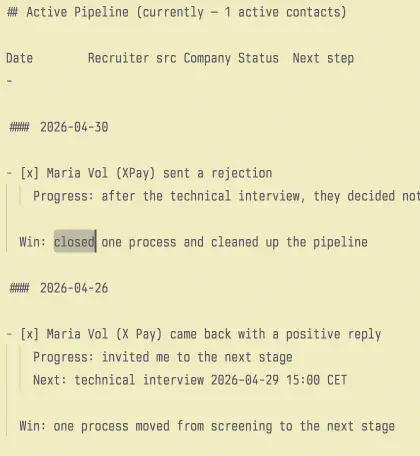 Pipeline after rejection